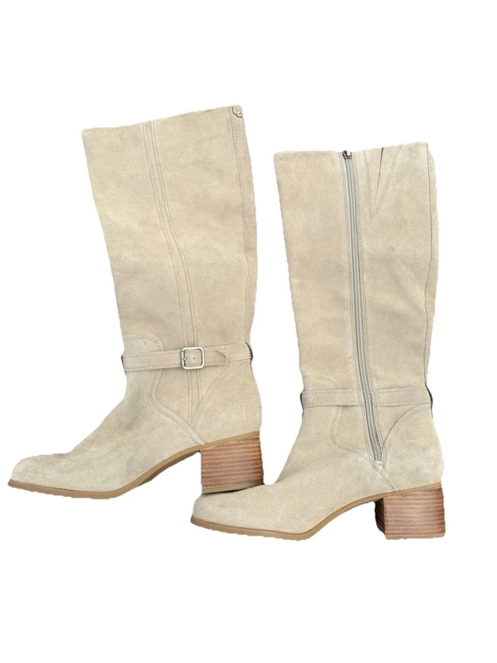 Koolaburra by UGG Madeley Calf High Suede Block Heel Boots Beige Size 10.5